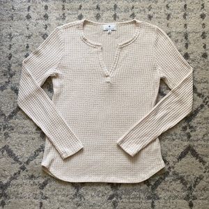 Cream Waffle Knit Long Sleeve Shirt